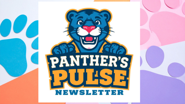 Logo of the Panther's Pulse newsletter featuring a blue panther with a cheerful expression.